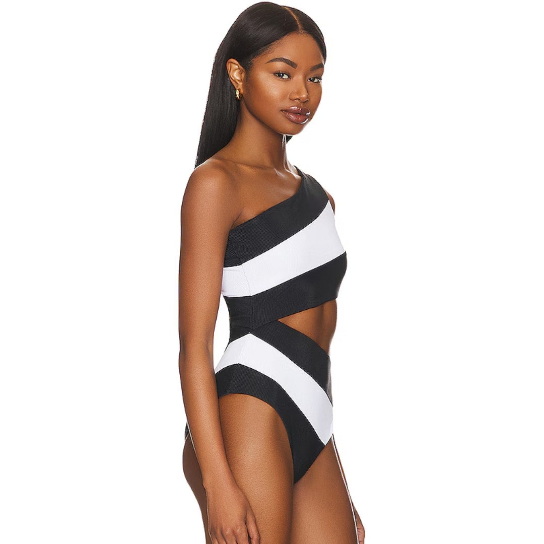 BEACH RIOT Joyce One Piece Swimsuit in Black & White NWOT Size Medium