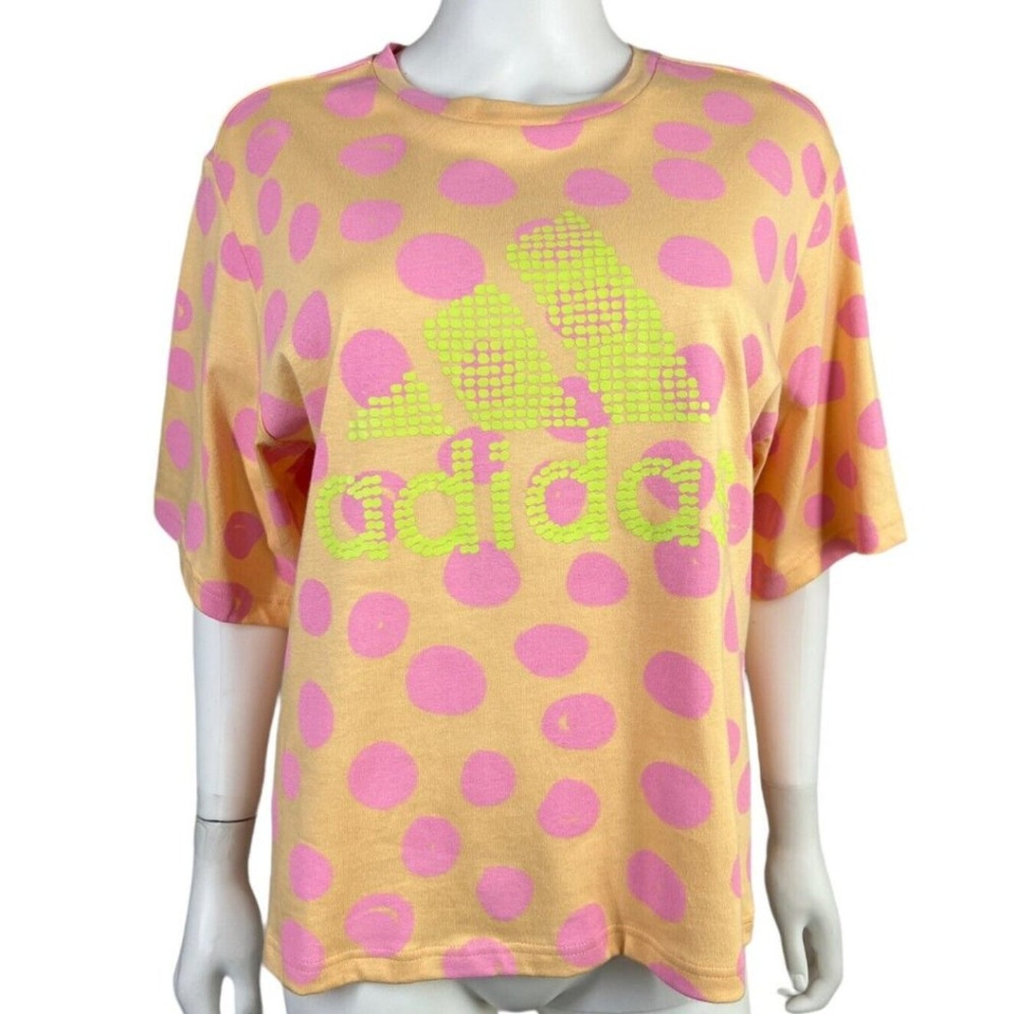 Adidas X Farm Rio Allover Print Crop Tee Orange Pink Polka Dot Neon Size Med NWT