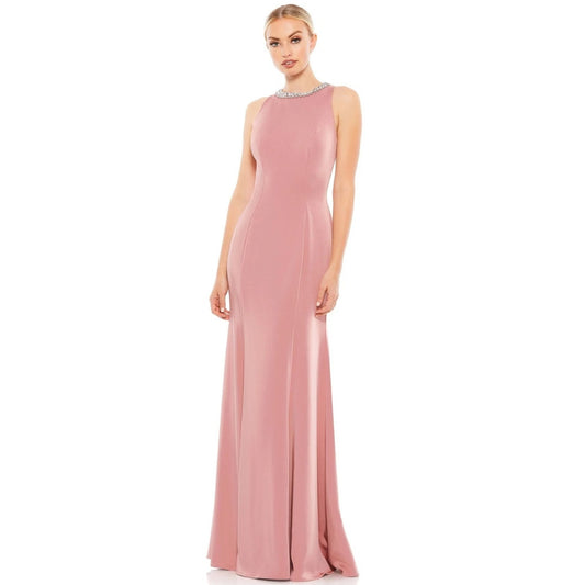 MacDuggal Crystal Neck Trumpet Gown in Rose Pink NWT Size 4