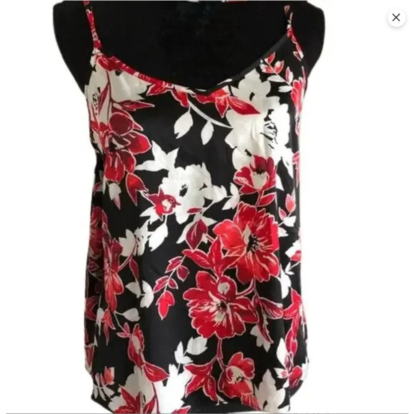 WHBM Silky Camisole in Black/Coral/Red and White Size 0P