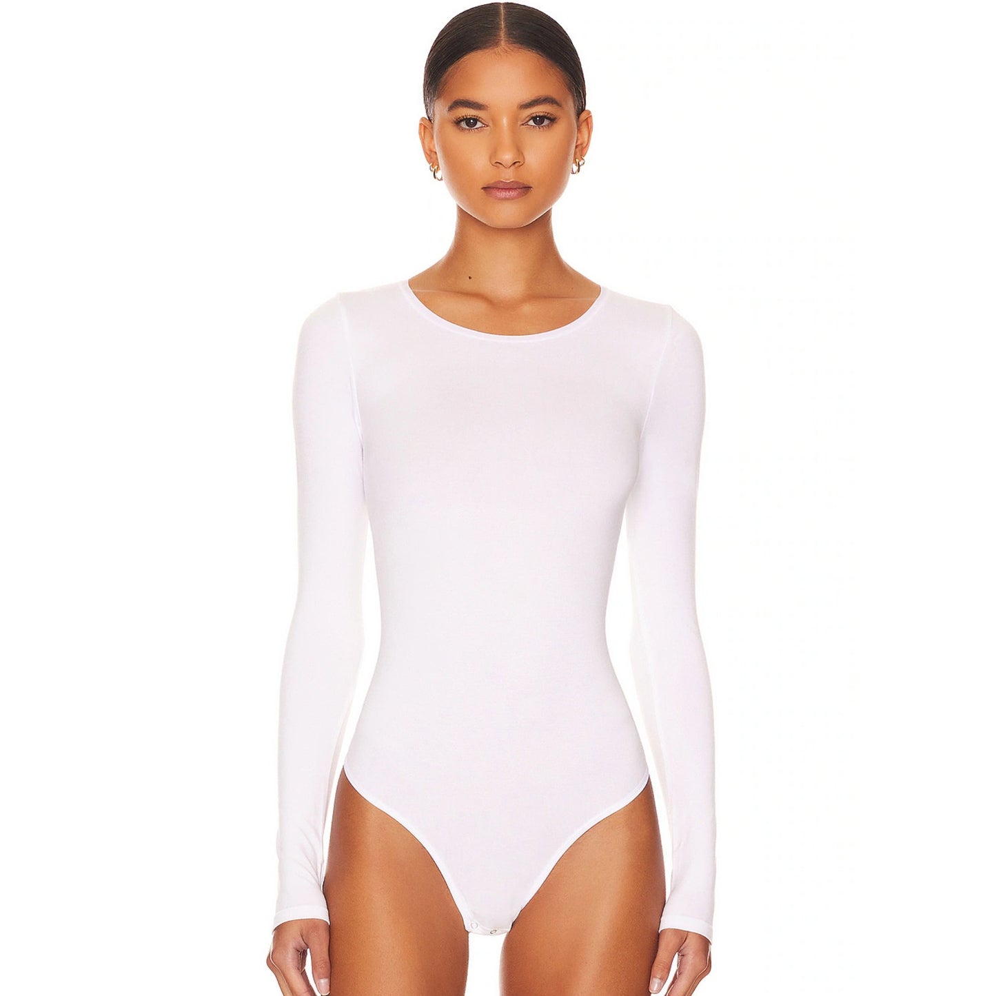 Yummie Longsleeve Thong Bodysuit in White Size Medium/ Large