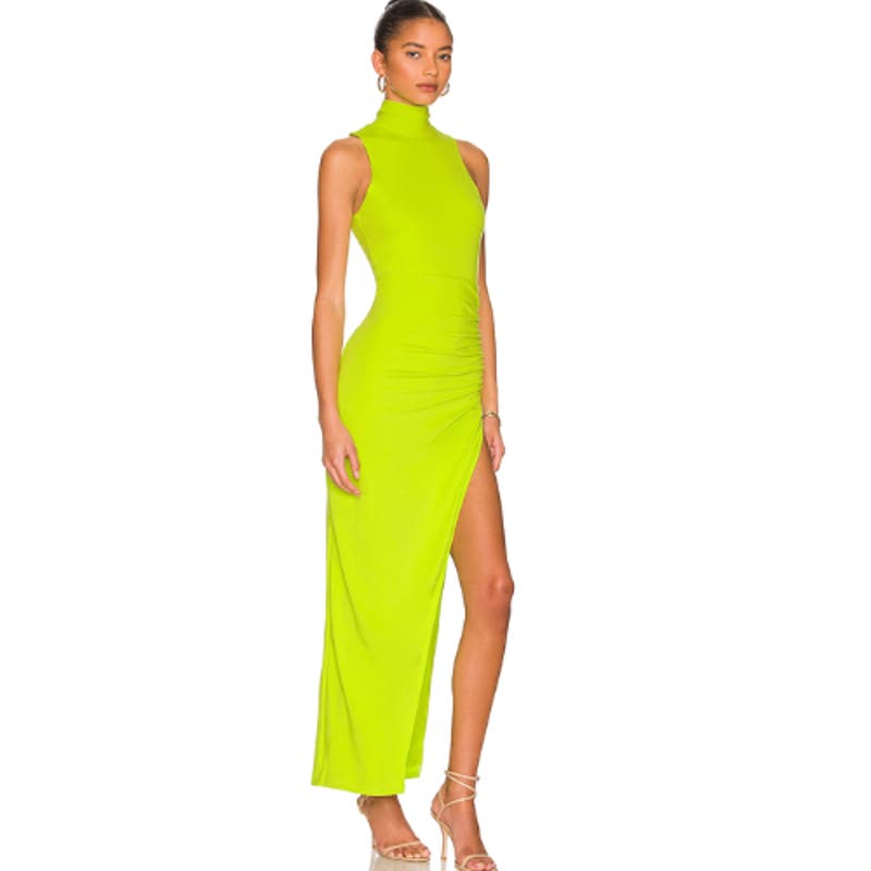 Superdown Janet Slit Maxi Dress in Neon Lime NWOT Size Small