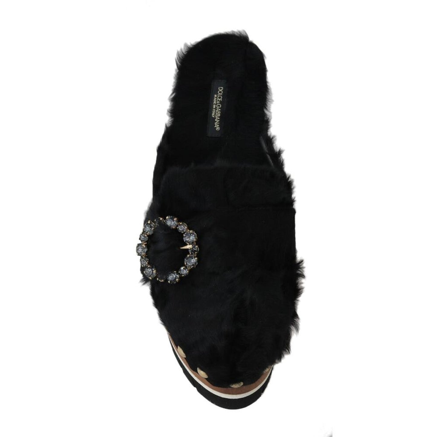 Dolce & Gabbana Black Xiangao Fur Crystal Mules EU 39 US 8.5 Black