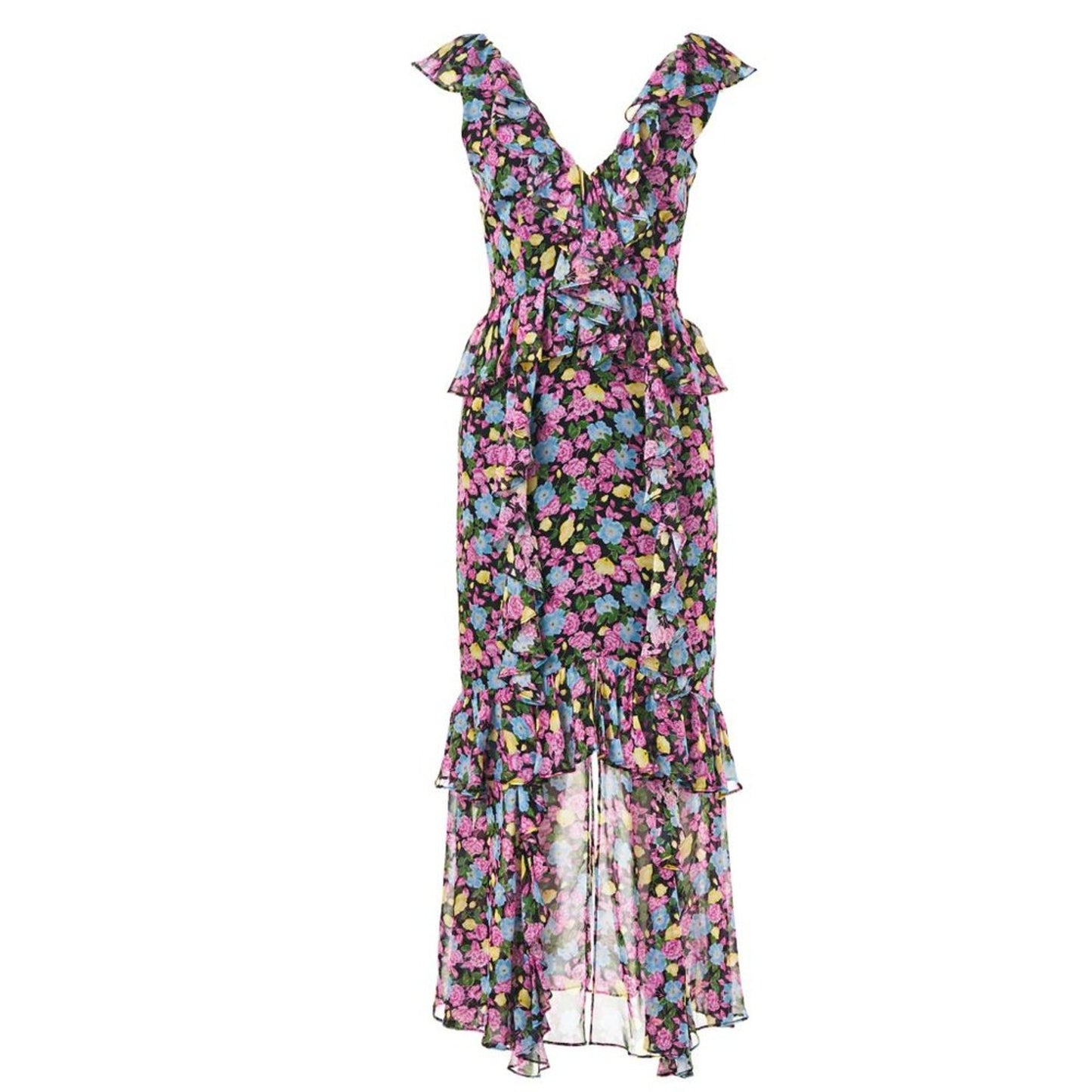 AMUR Floral Evita Maxi Dress in Black Anemone Floral Size 12