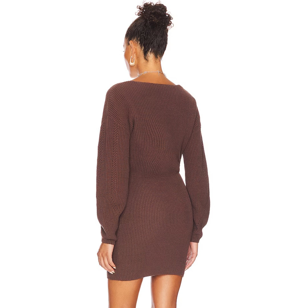 Tularosa Mia Surplice Sweater Mini Dress in Chocolate Brown NWOT Size Small