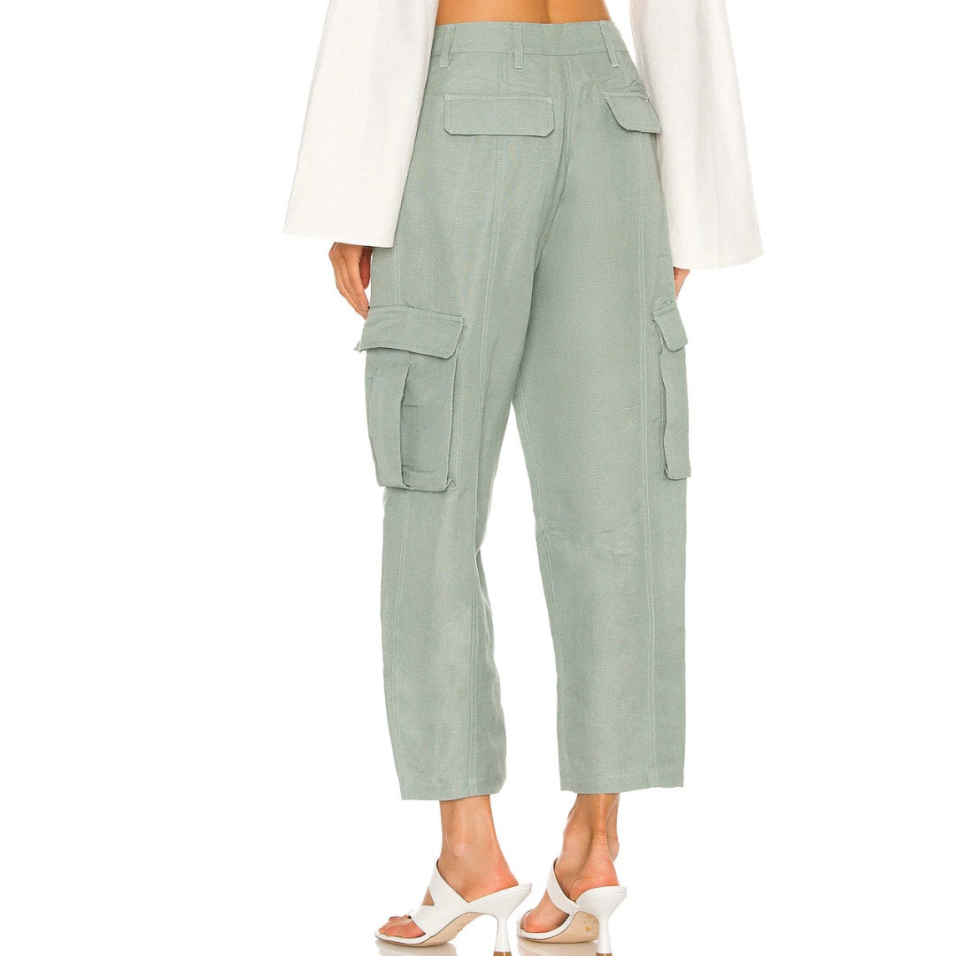 L'Academie The Mili Linen Pant in Sage Green NWT Size Small