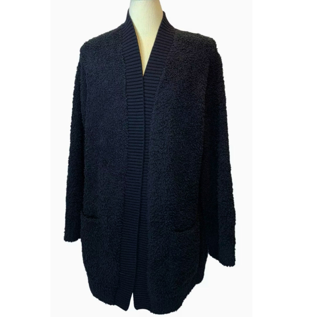 Barefoot Dreams CozyChic Ribbed Knit Trim Cardigan in Black NEW Size 1X