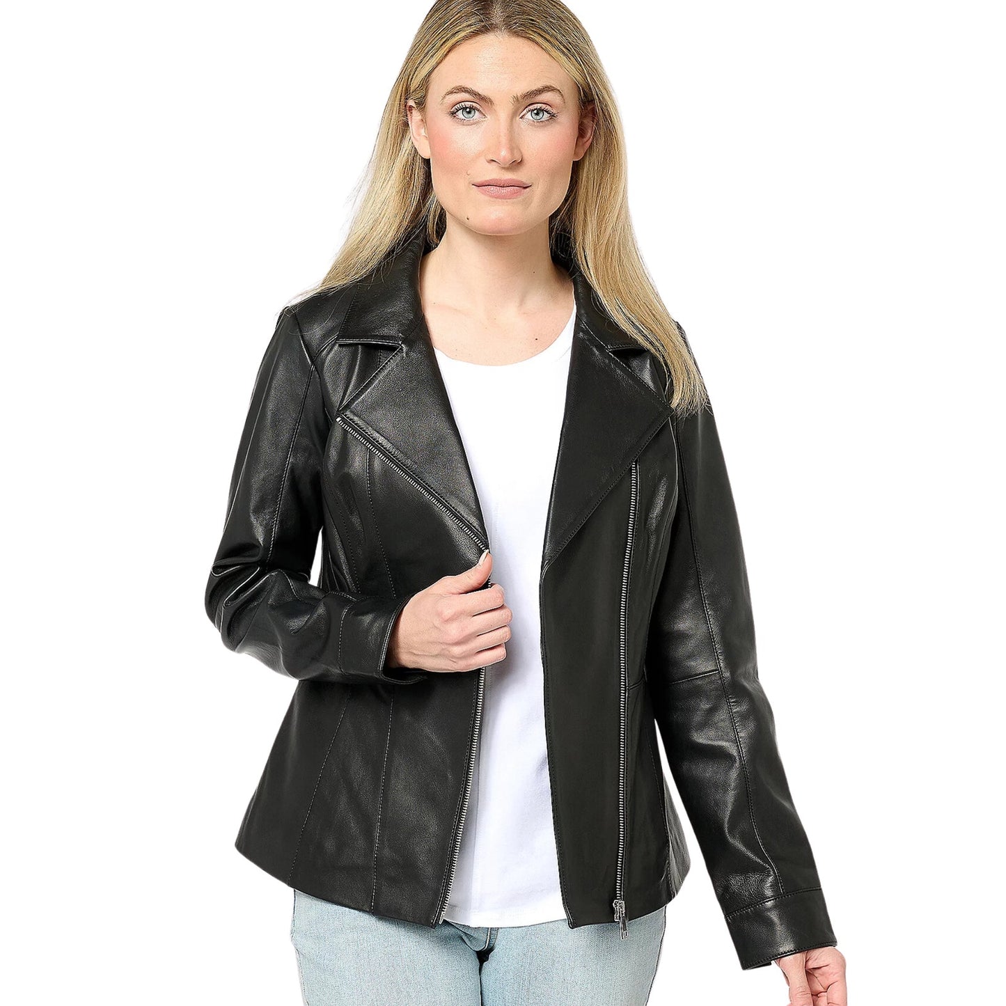 Denim & Co. Lamb Leather Moto Jacket in Black NEW Size 1X Plus Size