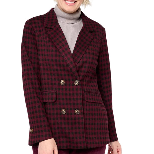 Belle by Kim Gravel Buffalo Check Menswear Jacket Bordeaux NWT Size XL