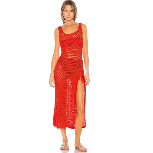 Camila Coelho Athena Crochet Dress in Coral Red NWT Size Small