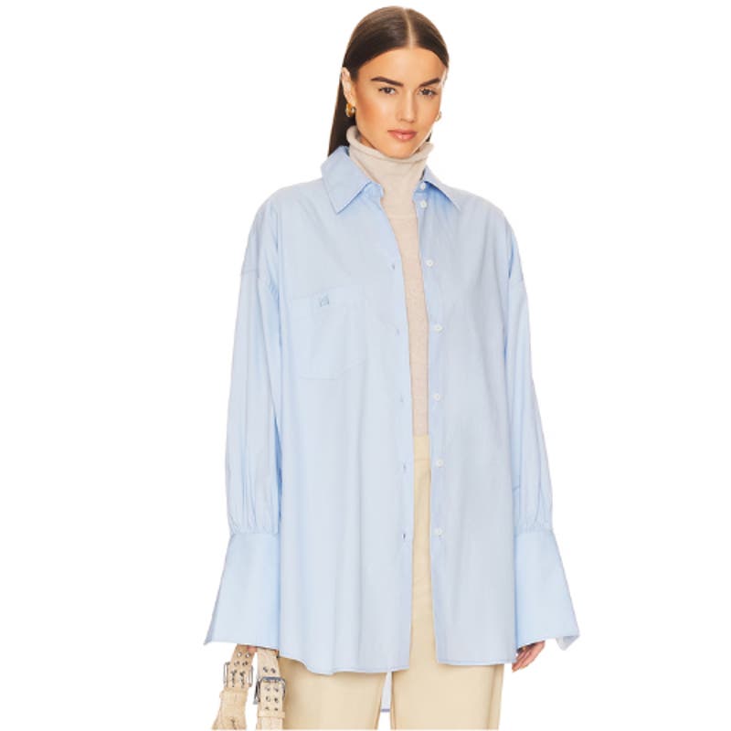 Helsa Cotton Poplin Oversized Shirt in Sky Blue NWT One Size