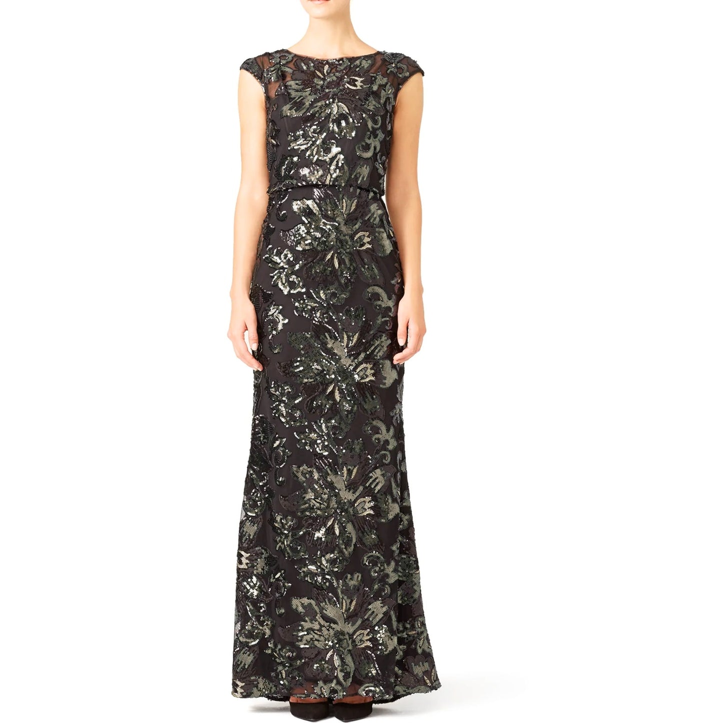 Badgley Mischka Midnight Swirl Gown in Black & Silver Size 2