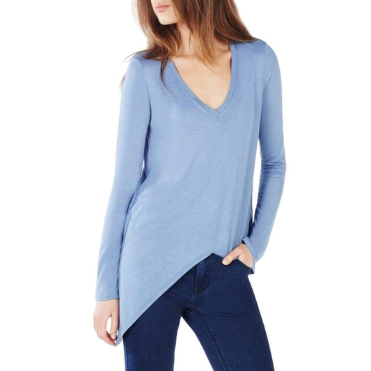 Joie Wool Blend V-Neck Knit Sweater Assymmetrical Hem Blue Size XS