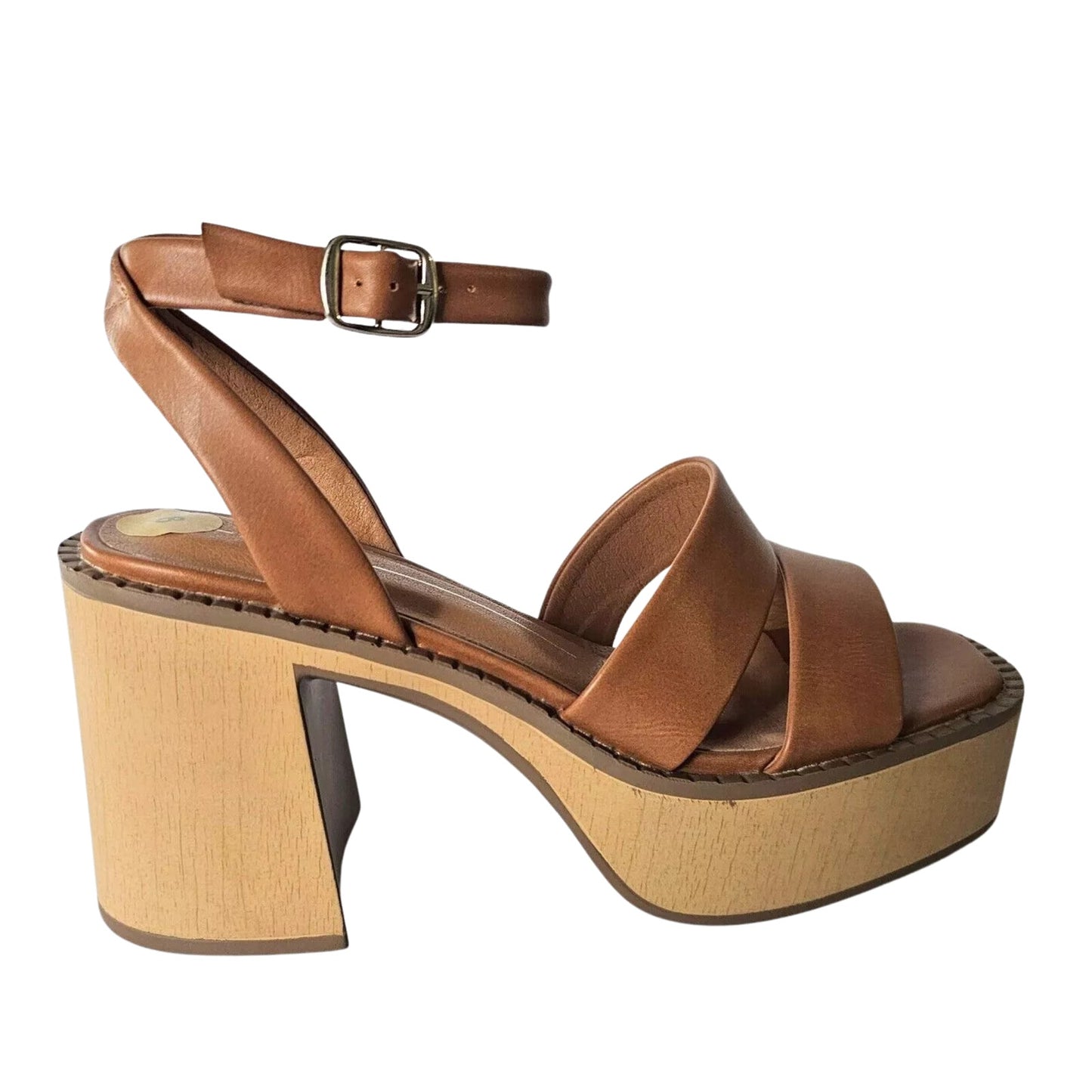 Report Ankle Strap Platform Heeled Sandals in Caramel NEW Size 7.5