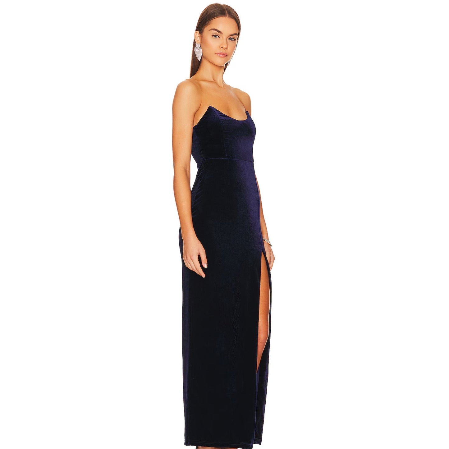 Superdown Ryleigh Strapless Maxi Dress in Midnight Blue NWOT Size Small