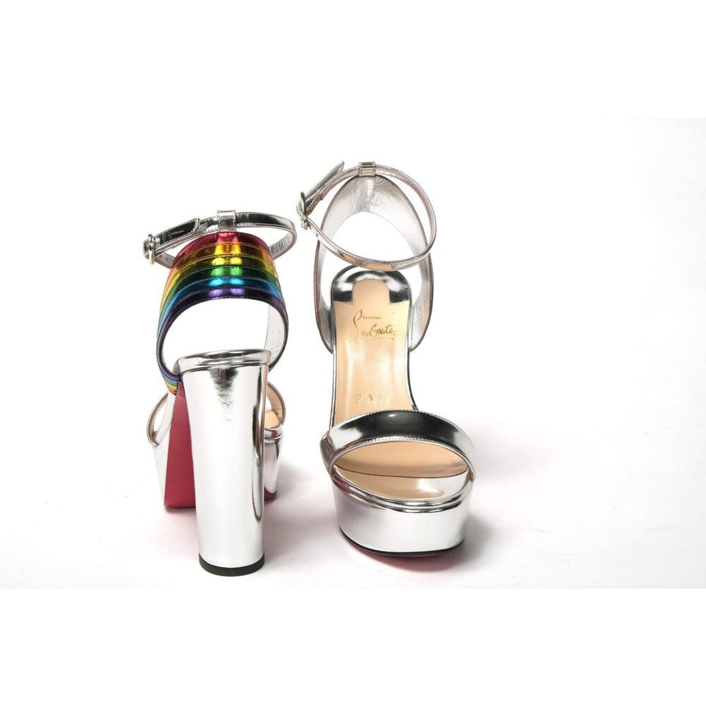 Christian Louboutin Silver/Multi Arendisc Alta Platform Heel EU37/US6.5