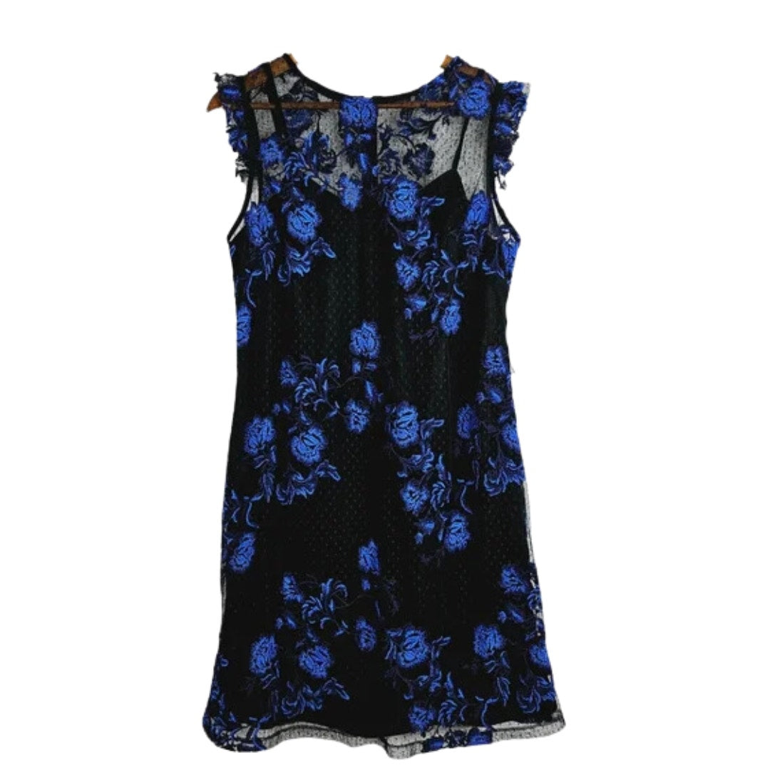 Julia Jordan Black and Blue Lace Overlay Floral Sheath Dress size 10