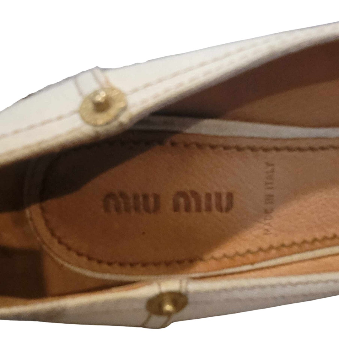 Miu Miu Chambray and Leather Low Heel in Ivory Size 8 / 38 EU