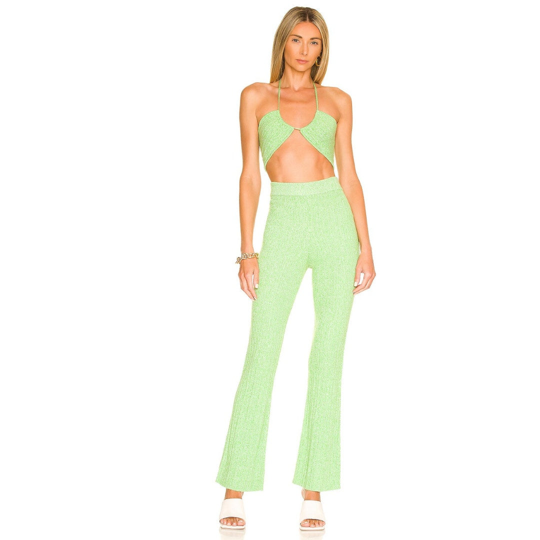 Lovers and Friends Mckenna Drawstring Halter & Pant Set in Marled Green Small