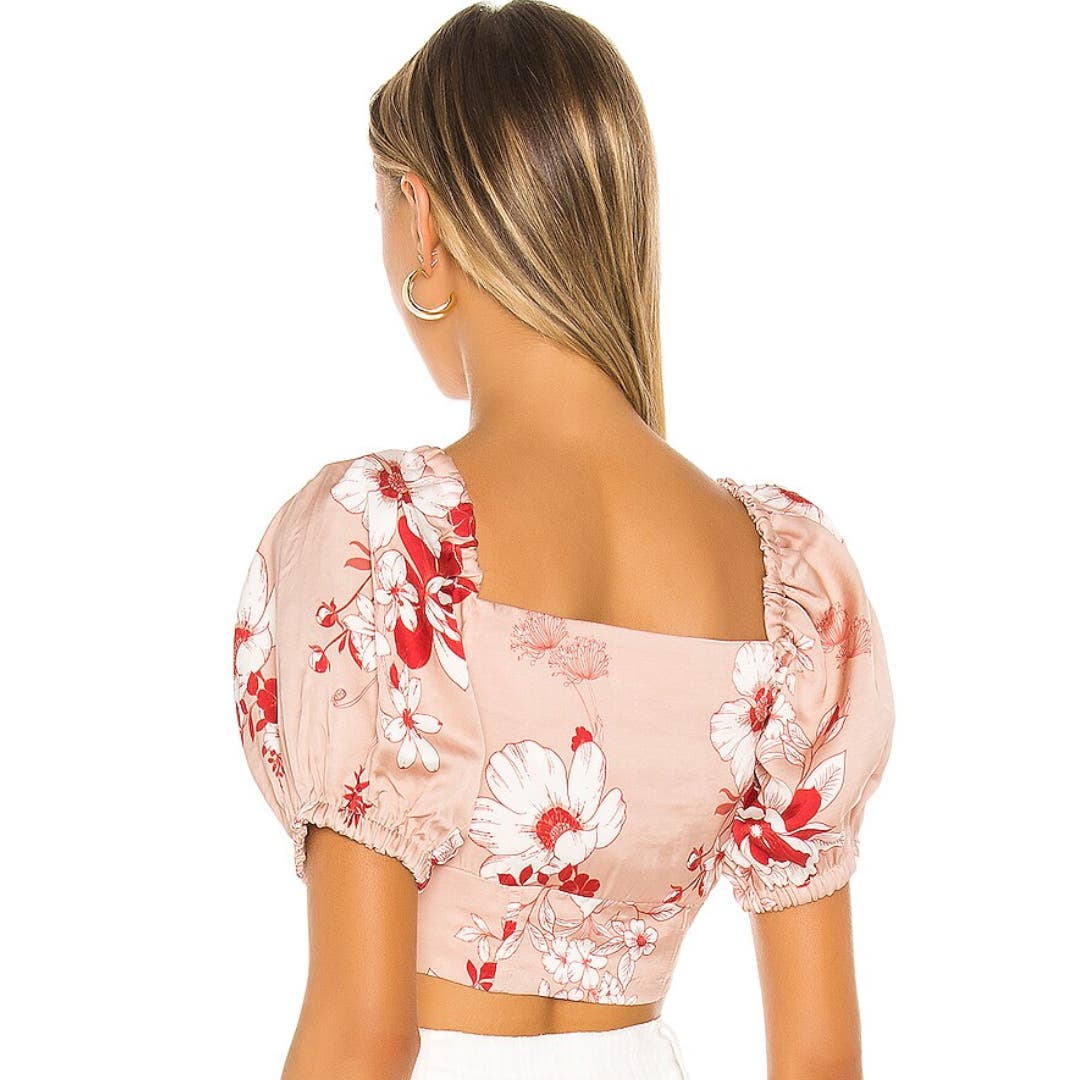 Camila Coelho Mercedes Crop Top in Blush Floral NWT Size XXS