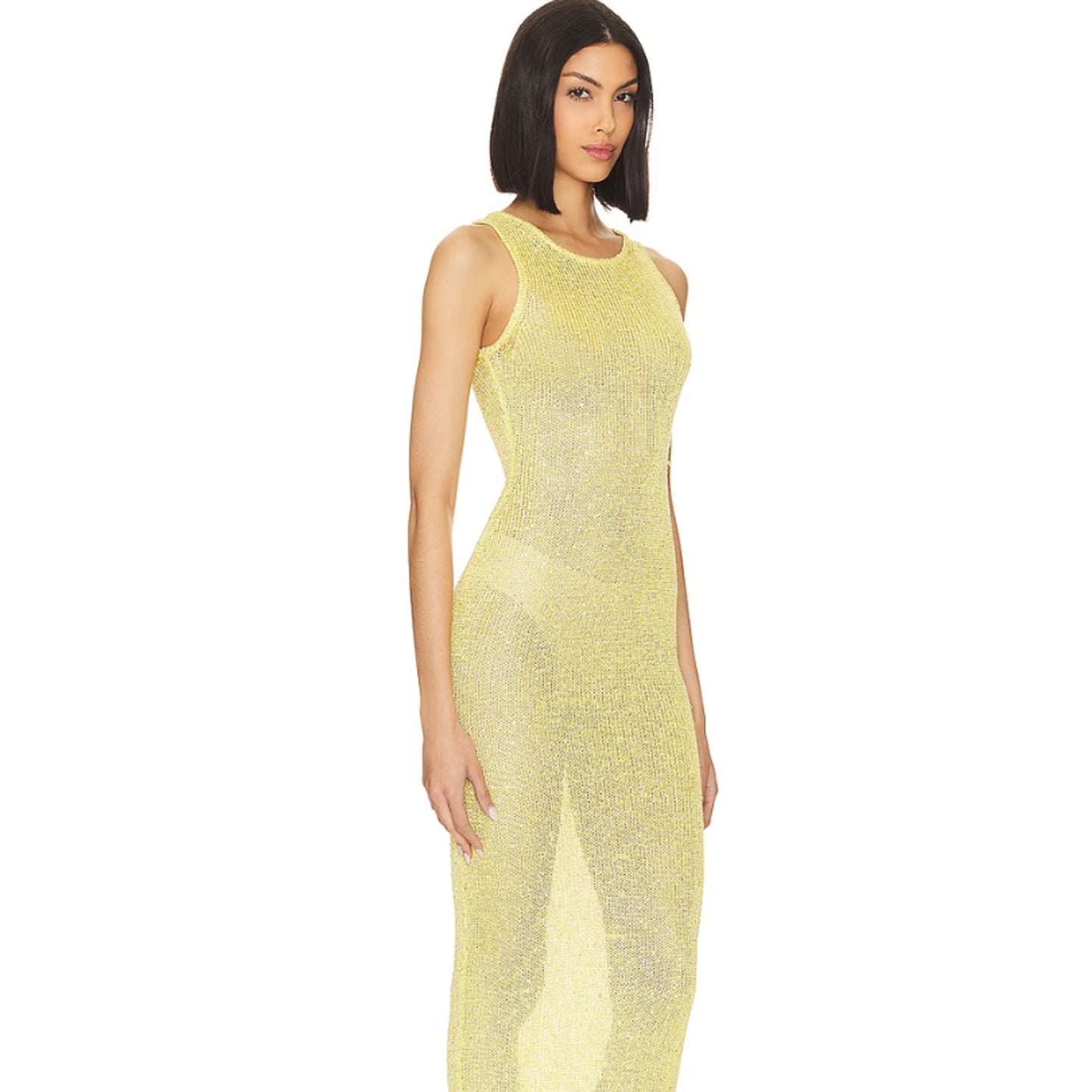 Asta Resort Natalia Maxi Dress in Chartreuse Sequin NWT Size Small