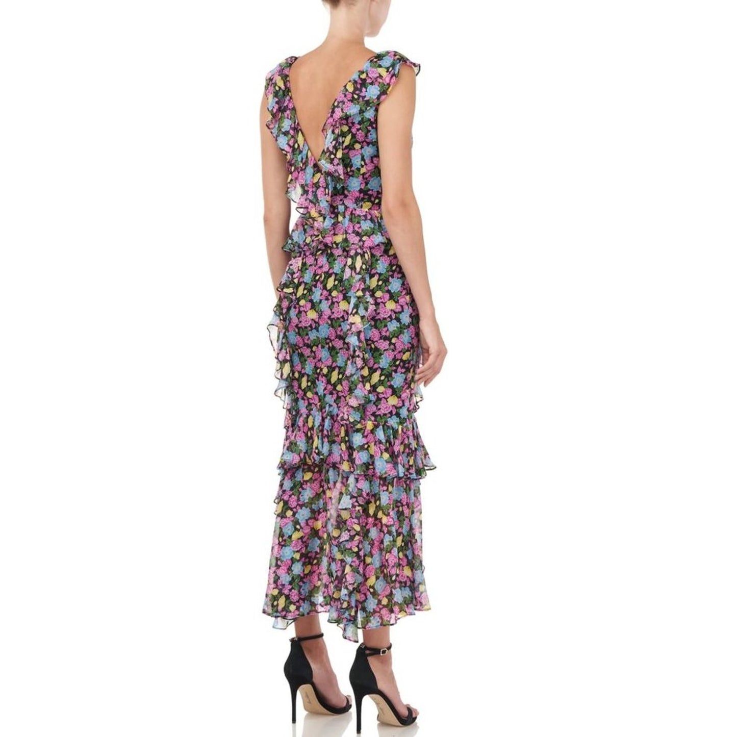 AMUR Floral Evita Maxi Dress in Black Anemone Floral Size 12