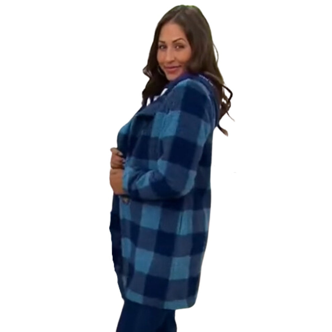 Joan Rivers Petite Buffalo Check Sherpa in Indigo NEW Size 3X