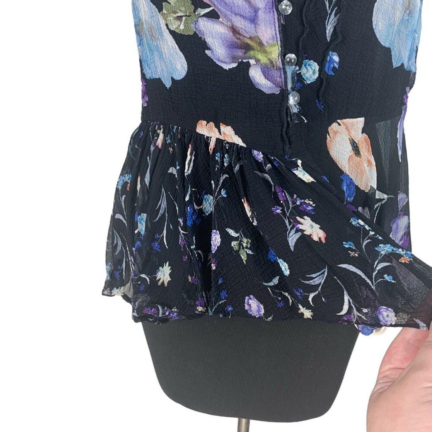 3.1 Phillip Lim Cutout Floral Print Silk  Blouse Tank Black Multi - 8