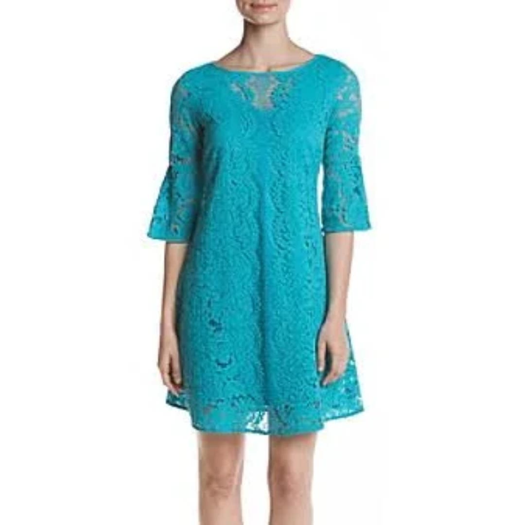 Gabby Skye Women's Bell Sleeve Lace Dress in Teal NWT Size 6