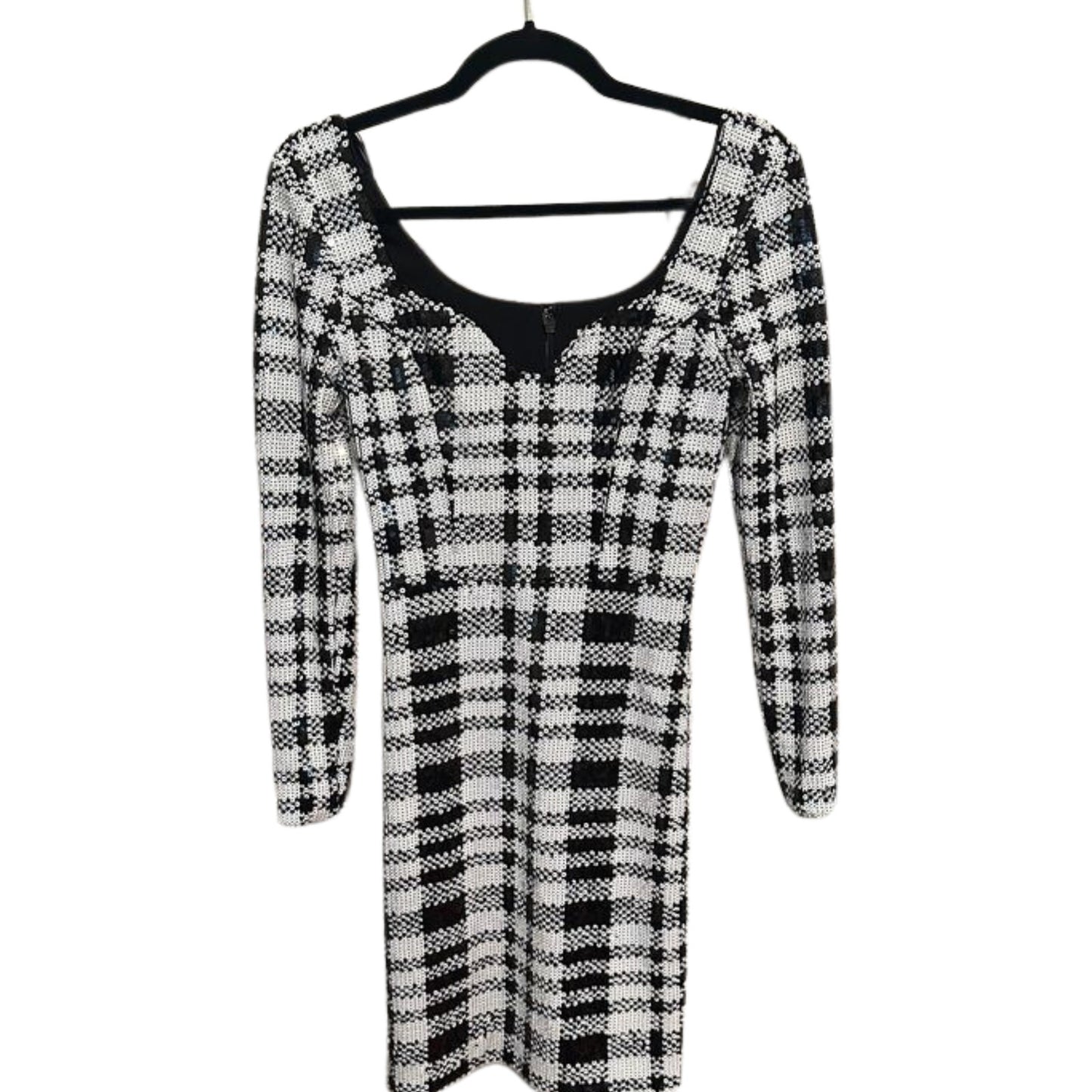 Dress the Population Black and White Sequin Plaid Mini Dress Size Small