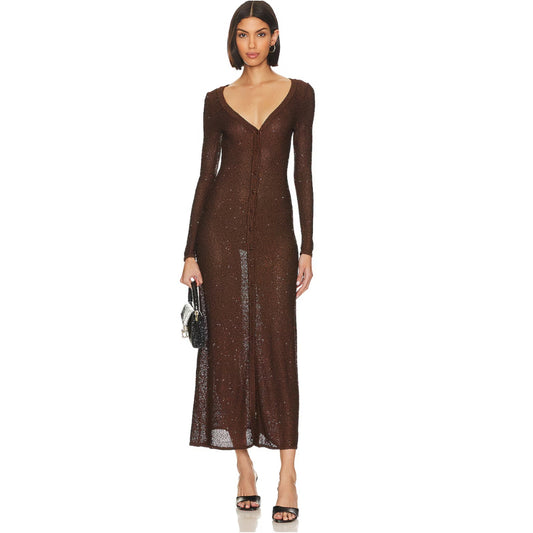 MISA Los Angeles Rafael Cardigan Dress in Chocolate Shimmer NWT Size Medium