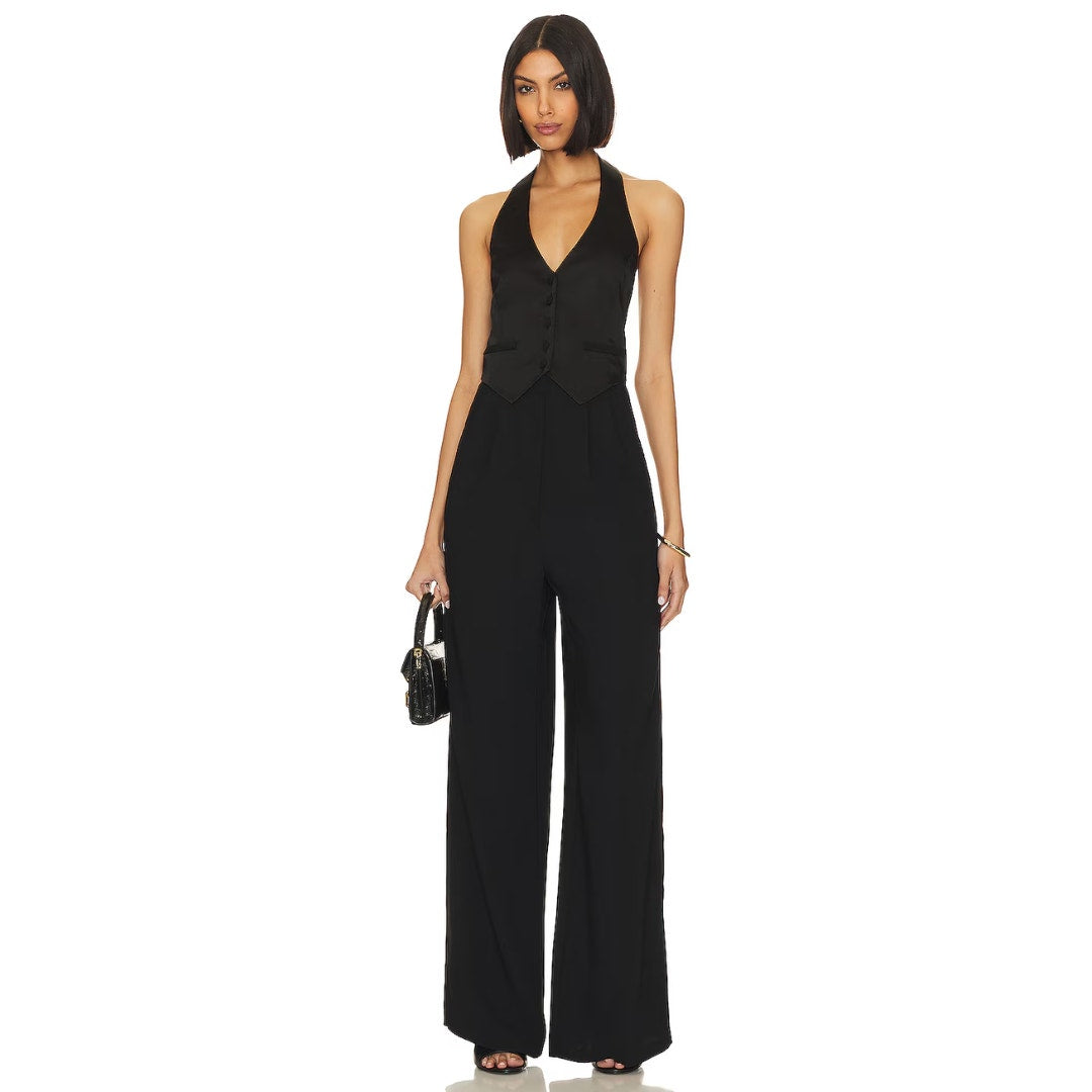 Amanda Uprichard Satin Isadore Jumpsuit in Black NWOT Size XS