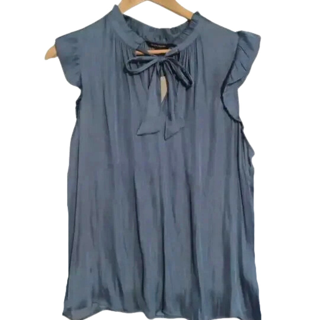 Banana Republic Tie Front Ruffle Trim Swing Top Blouse in Blue Size Medium