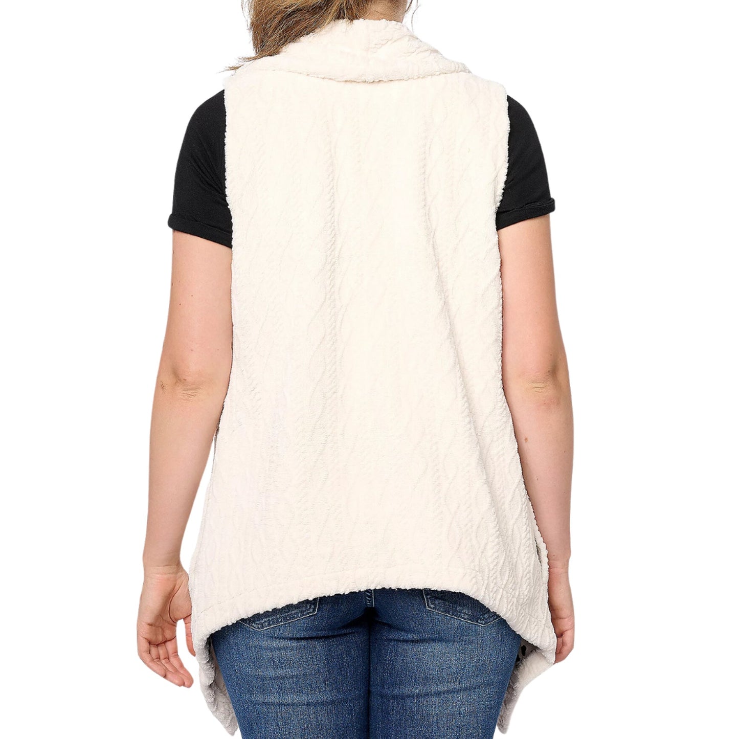 AnyBody Drape Front  Cable Plush Fleece Vest in Natural NEW Size 2X