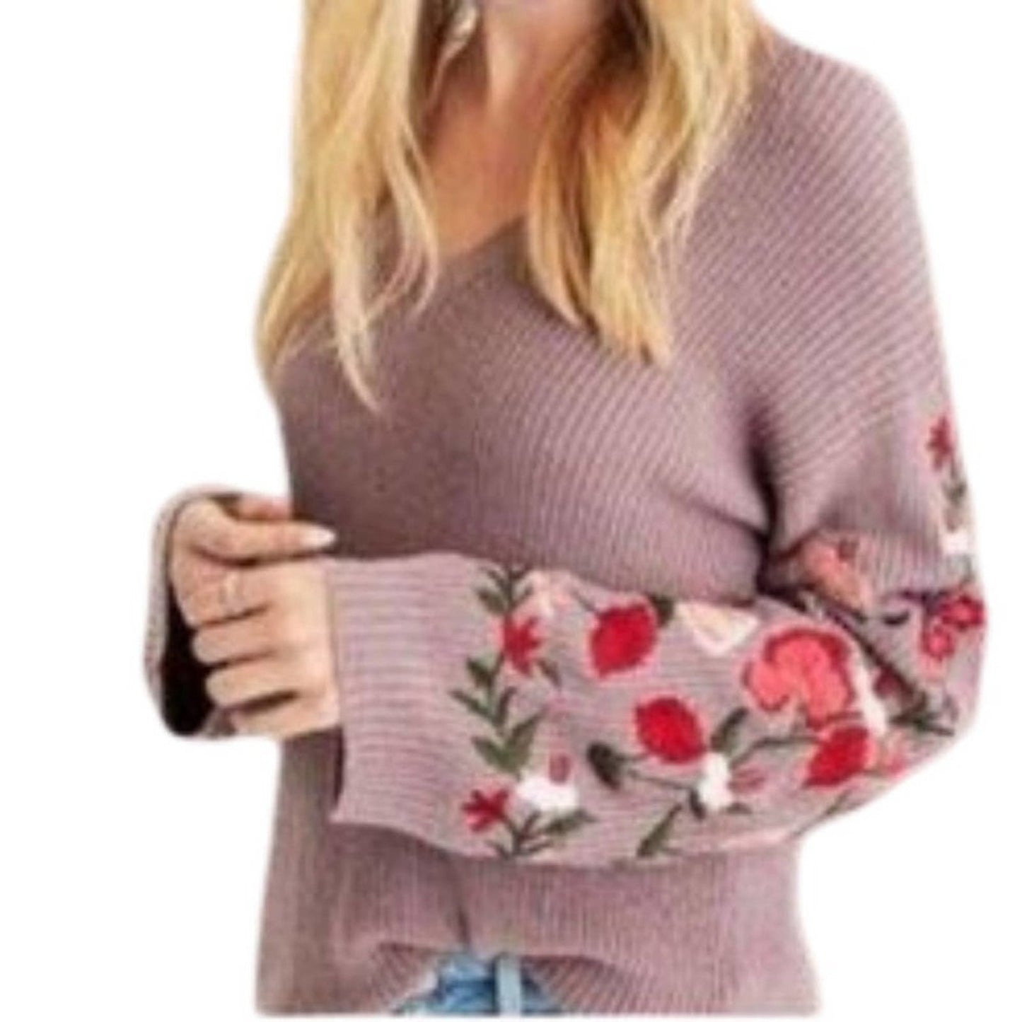 American Eagle V neck Sweater in Dusty Rose Floral XS