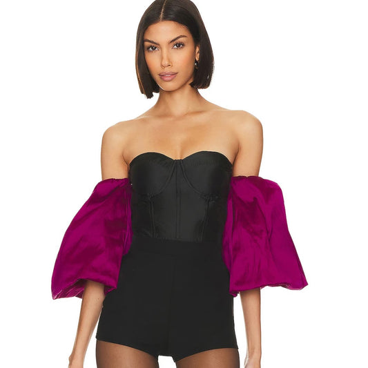 MISA Los Angeles Dita Top in Black & Magenta NWT Size Small