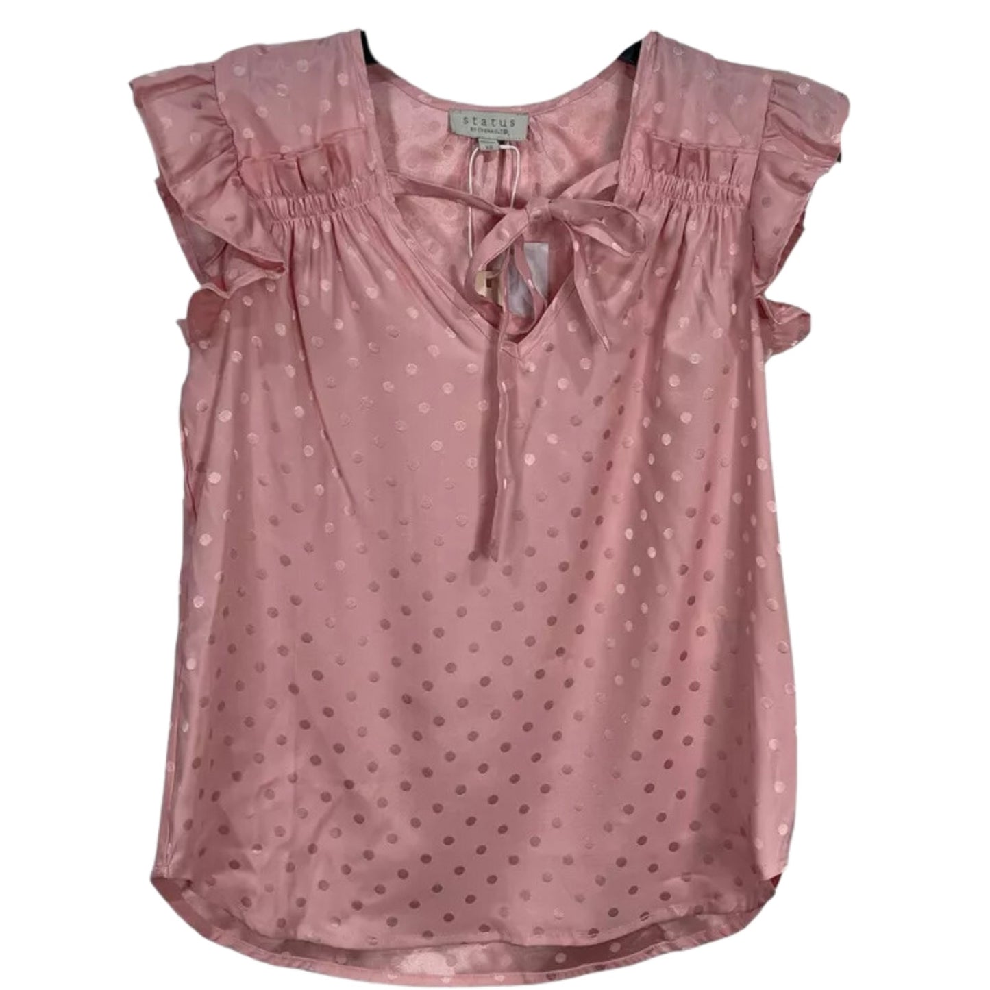 Status by Chenault Light Pink Polka Dot Ruffle Cap Sleeve Top NWT Medium