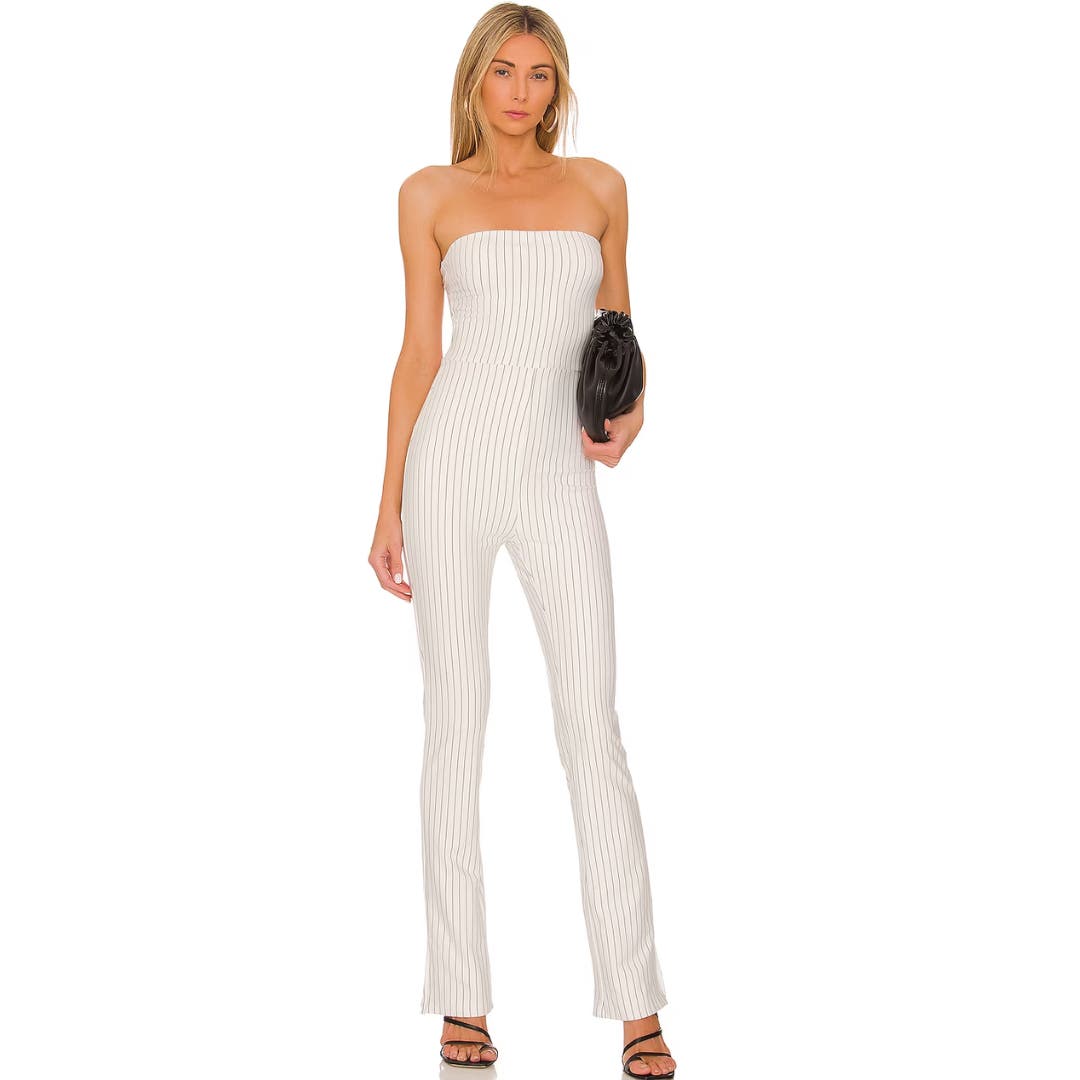 Superdown Kristina Jumpsuit in White Stripe NWT Size Small