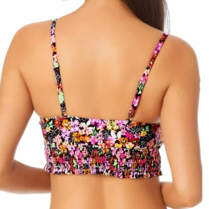 California Waves Floral Print Tie Neck Bikini Top NWT Size Medium