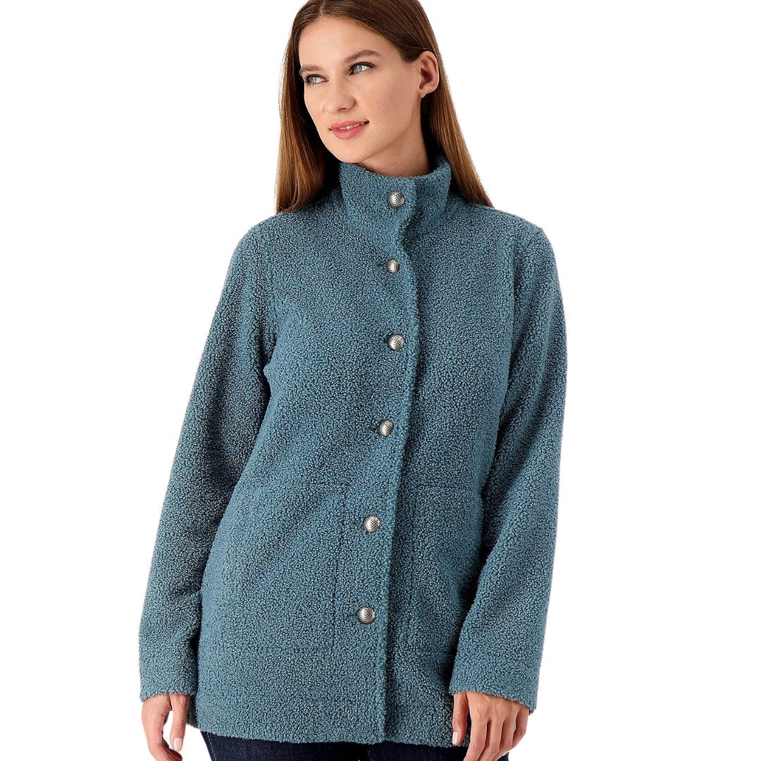 Susan Graver Weekend Knit Boucle Button-Front Dried Sage NEW Size 2X