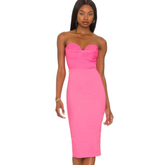 MORE TO COME Sophia Strapless Midi Dress in Pink Size Small