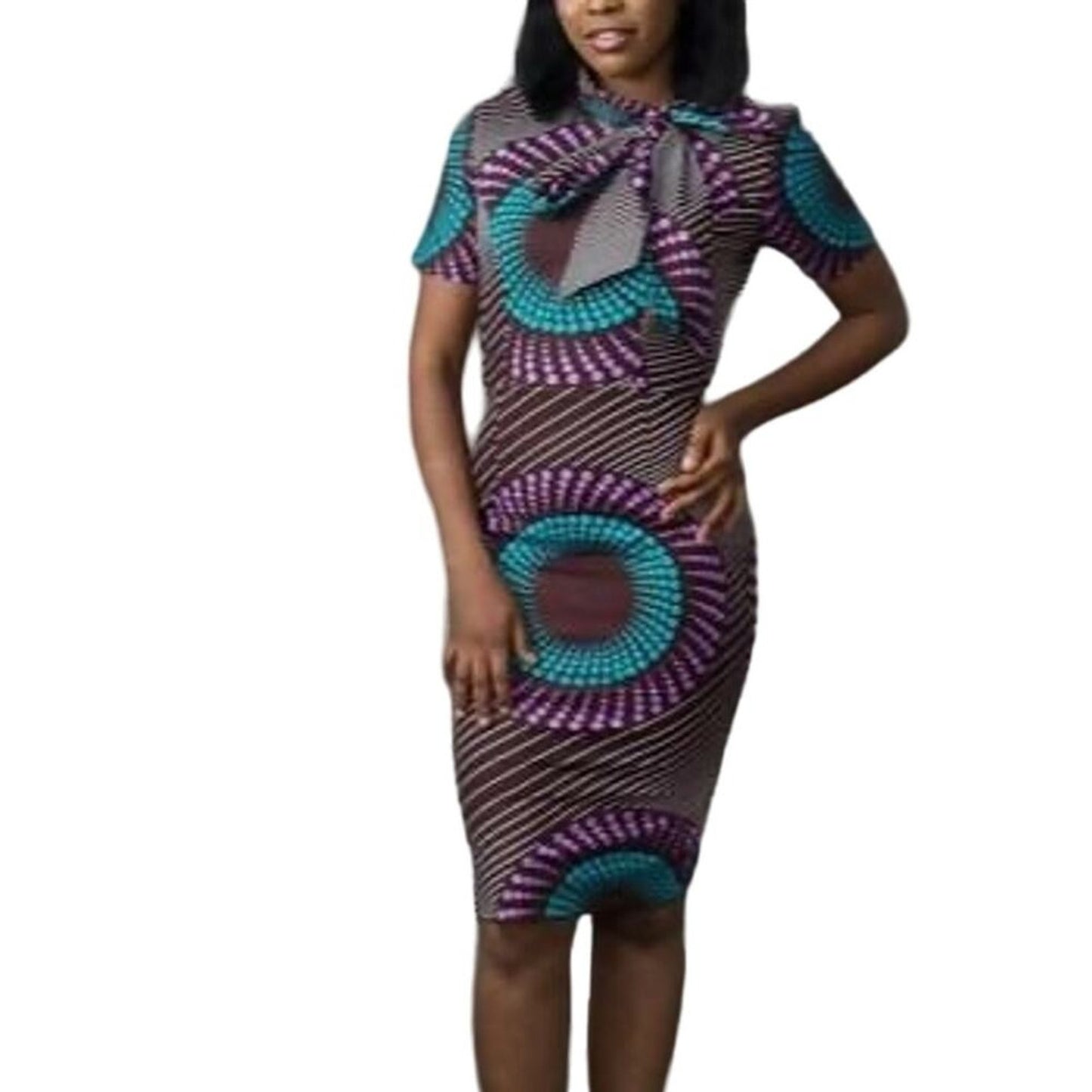 Ray Darten Self Tie Neck Sheath Dress - Abstract - Purple Multi - S