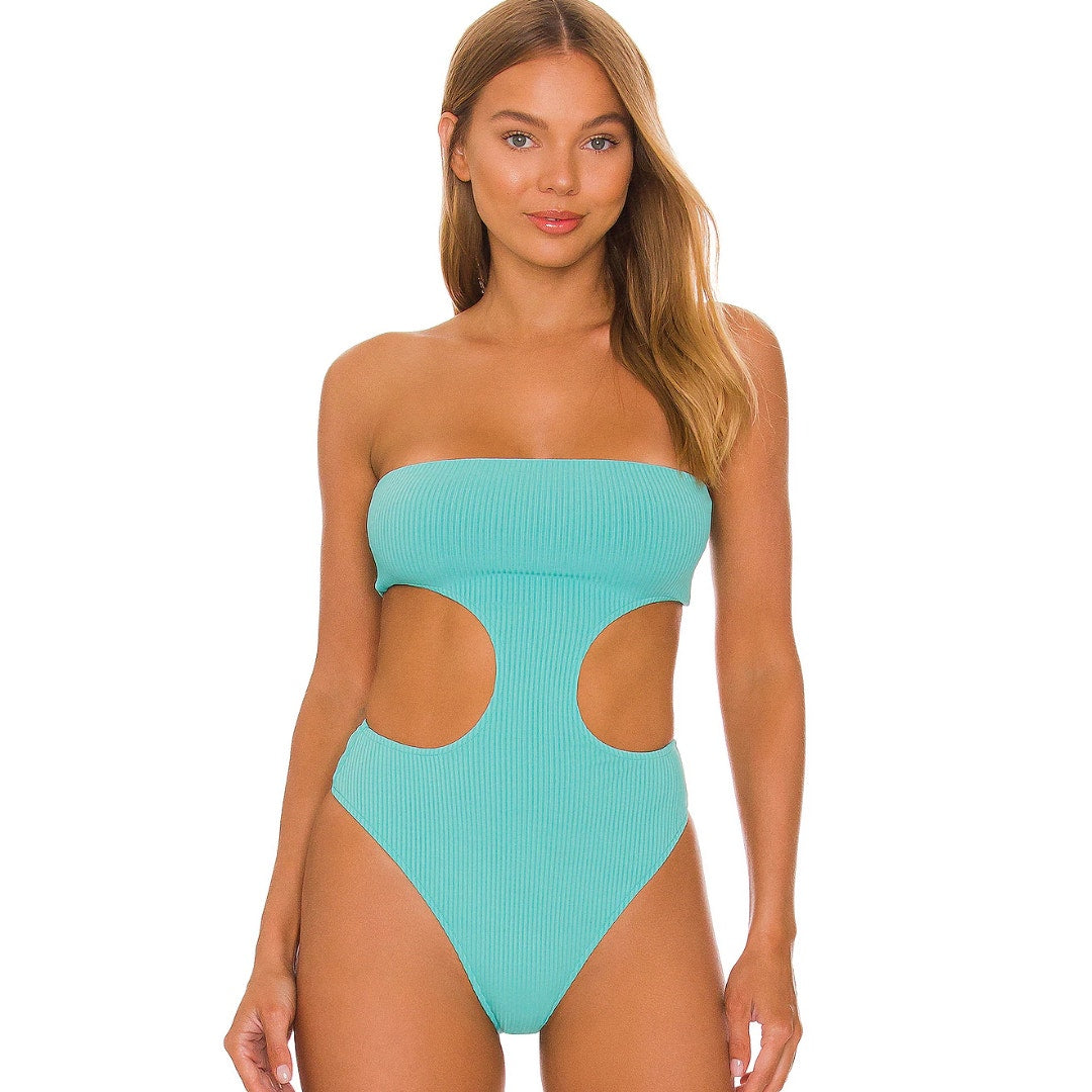 Superdown Darcey Cut Out Bodysuit in Turquoise NWT Size Small