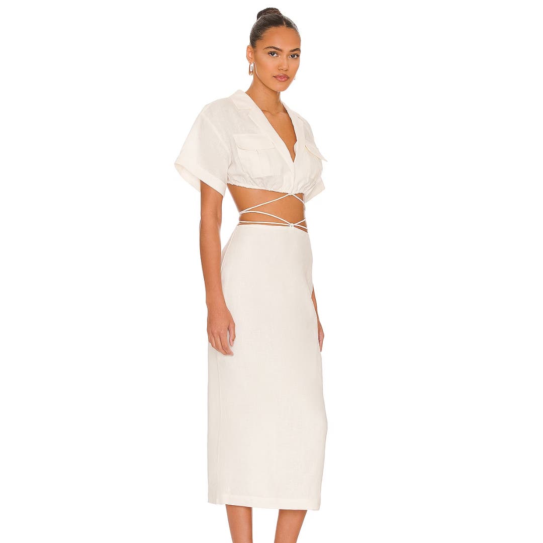 L'Academie Julia Midi Dress in White NWT Size Medium