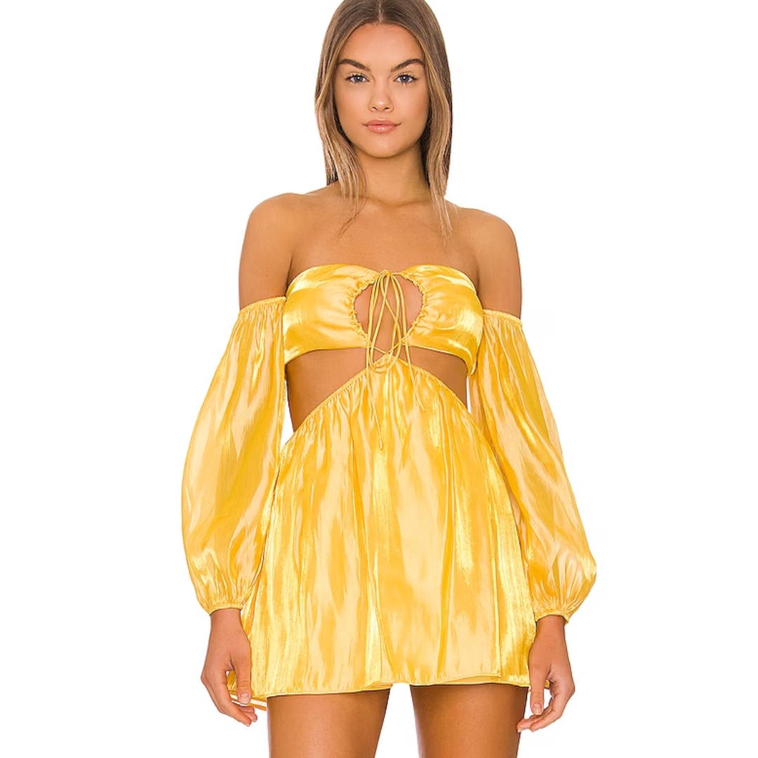 More to Come Nadia Off Shoulder Dress in Belle Yellow NWOT Size Small