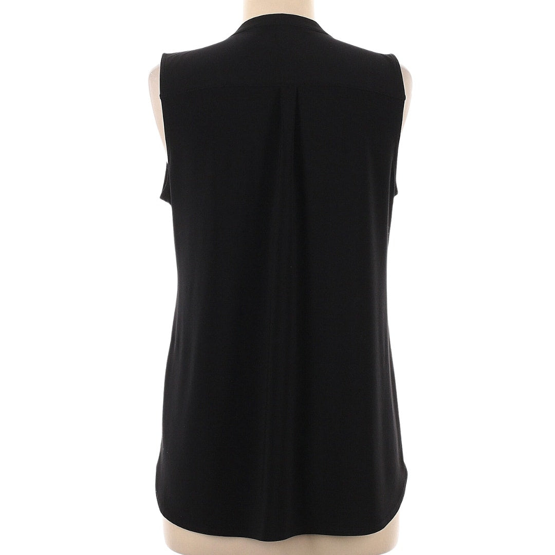 WHBM Flounce-Trim Sleeveless Top in Black Size Small