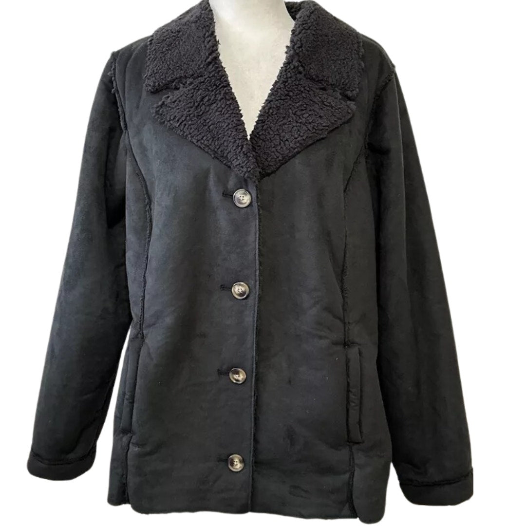 Susan Graver Weekend Bonded Faux Suede & Sherpa Black NWT Size 2X