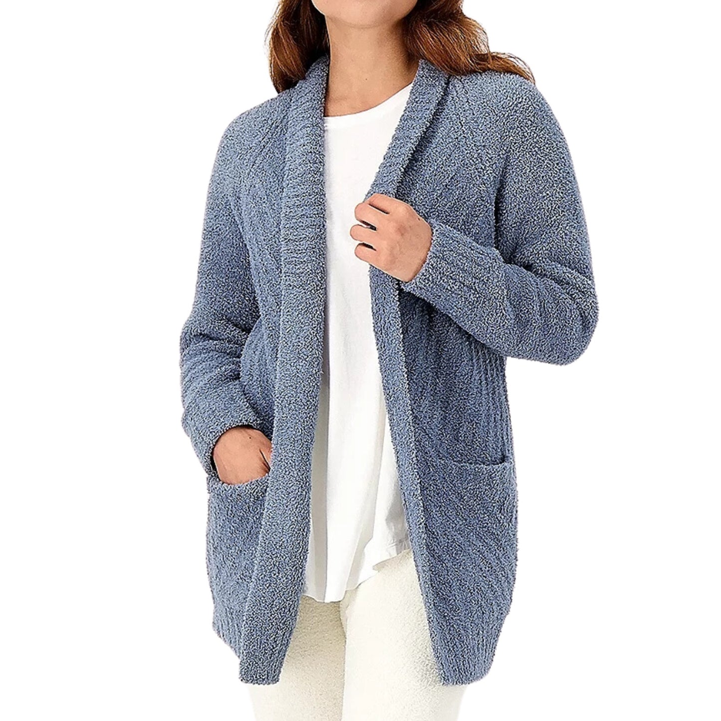 Barefoot Dreams CozyChic Directional Ribbed Cardigan Blue Mirage NEW Size M