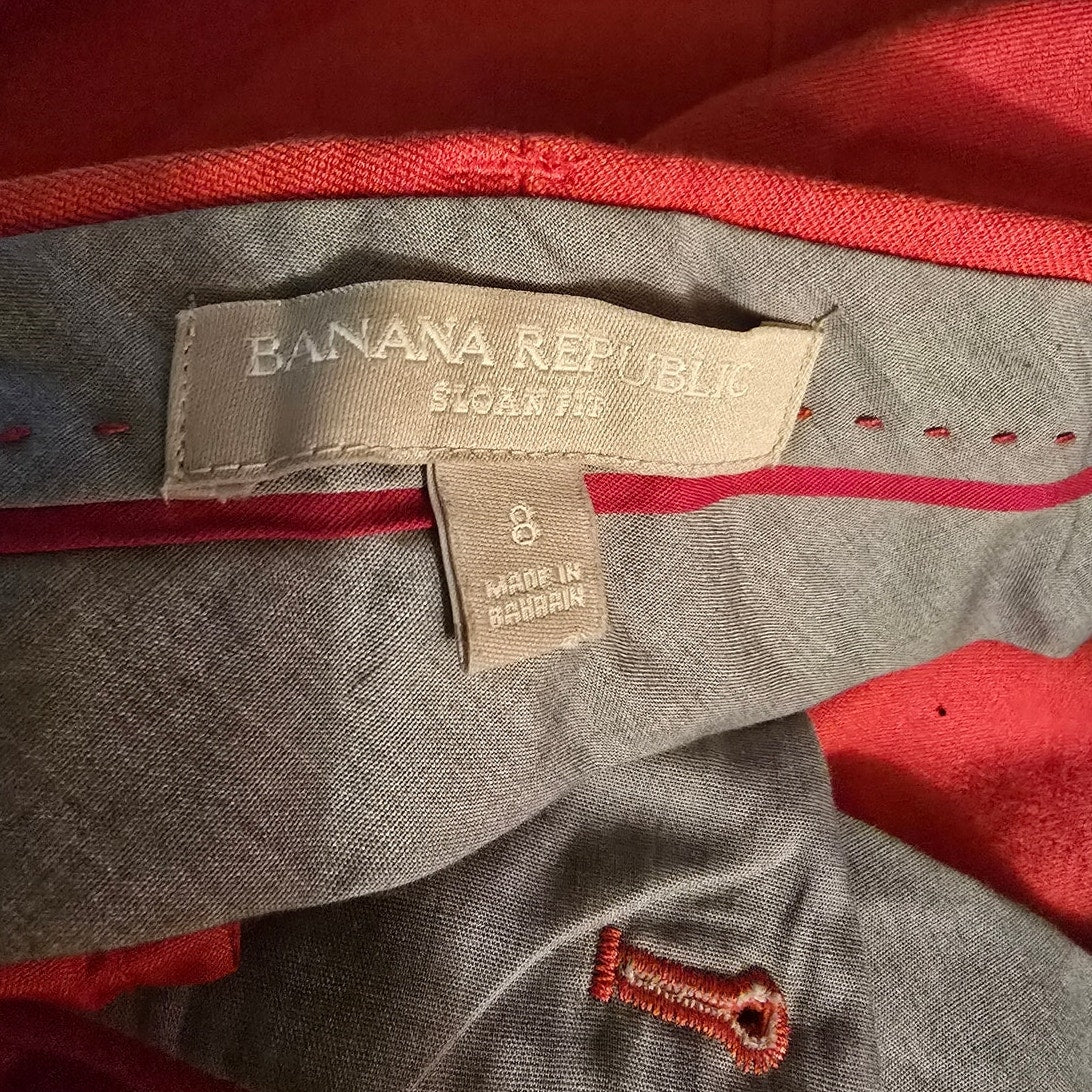 BANANA REPUBLIC Womens Sloan Pants Bright Red Stretch Skinny Ankle Size 8