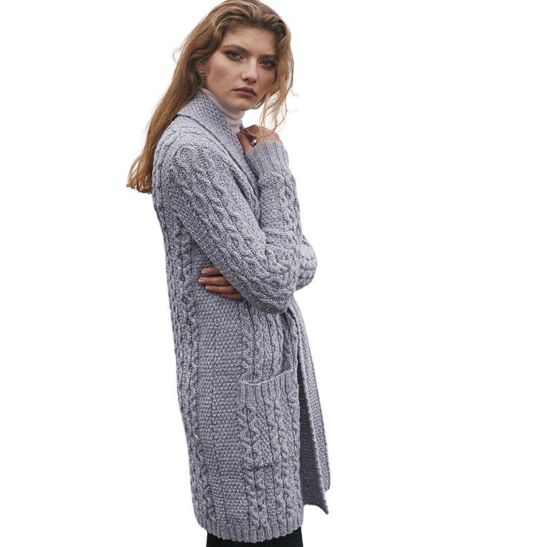 Aran Craft Merino Wool Open Front Long Sweater Cardigan Soft Grey NWT Size XXS